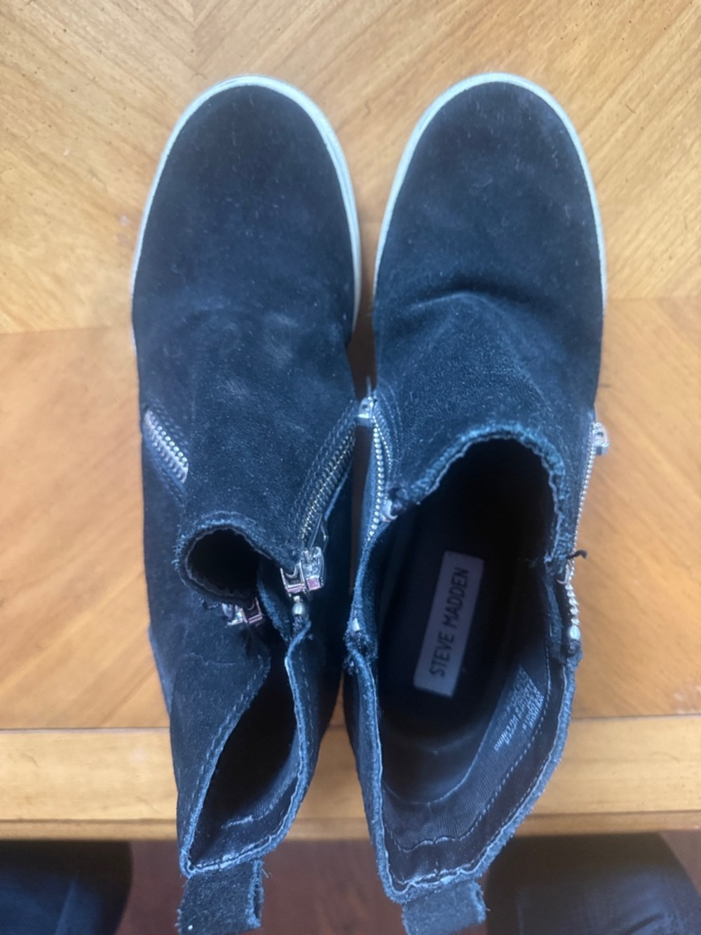 Steve Madden Black Suede Zip Ankle Sneakers